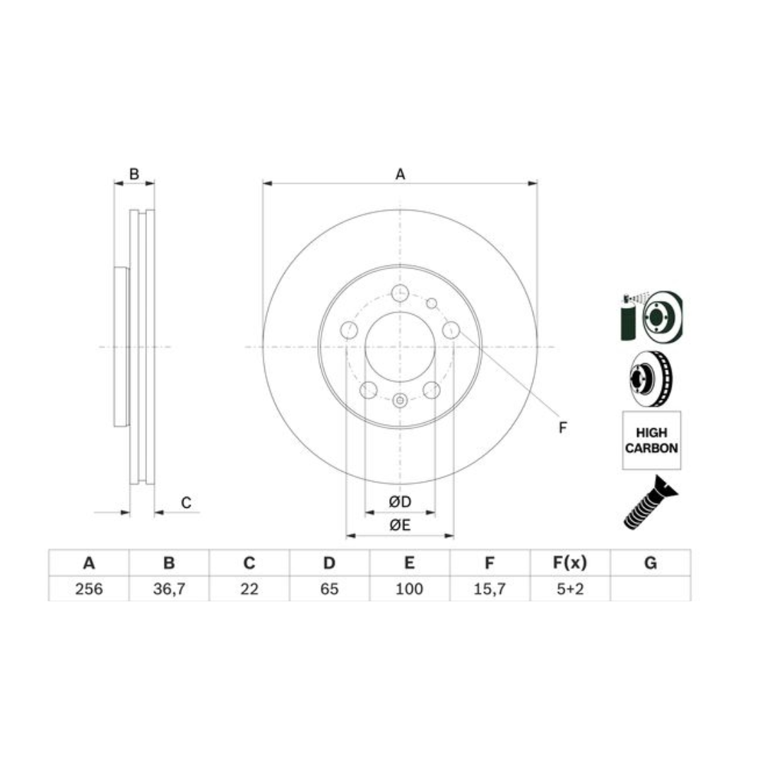 Bosch Front Brake Disc Set(2) - VW Polo 1.2 TSi (CJZ)