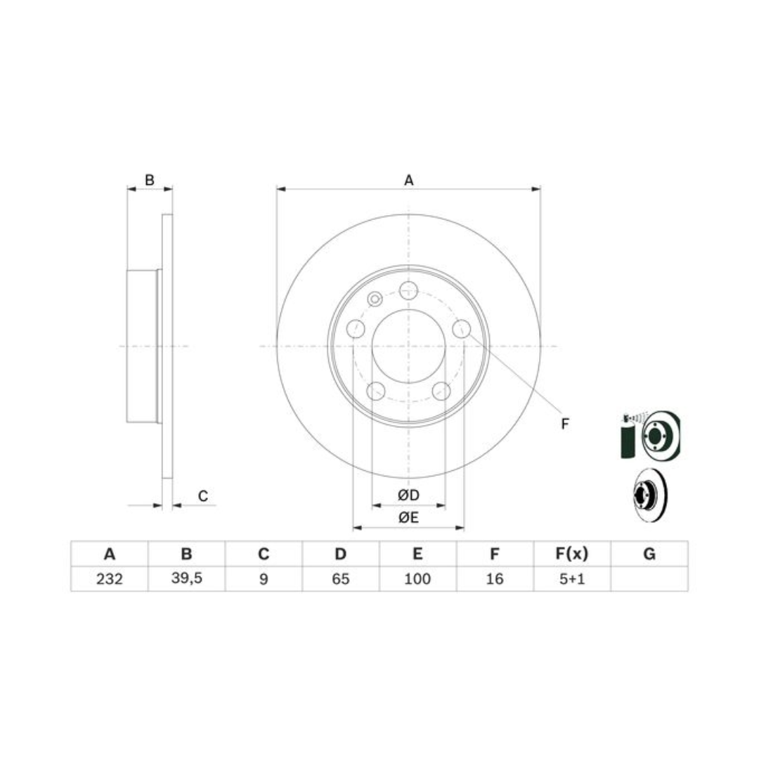 Bosch Rear Brake Disc Set(2) - VW Polo 1.2 TSi (CJZ)